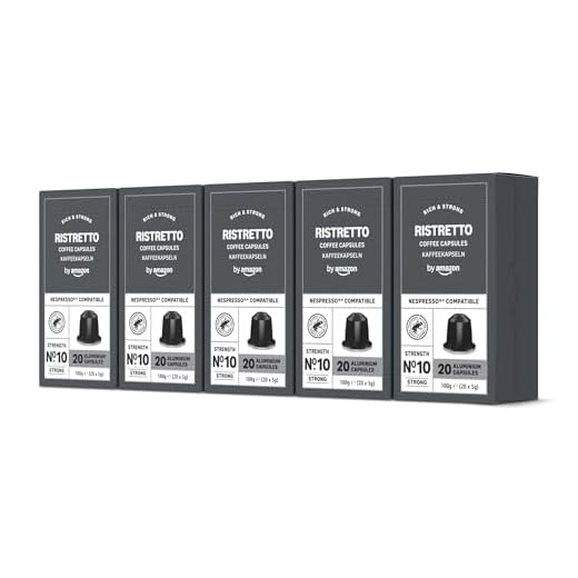 by Amazon - Cápsulas de café Ristretto, tueste medio, compatibles con Nespresso, 100 unidades, 5 paquetes de 20, certificado Rainforest Alliance