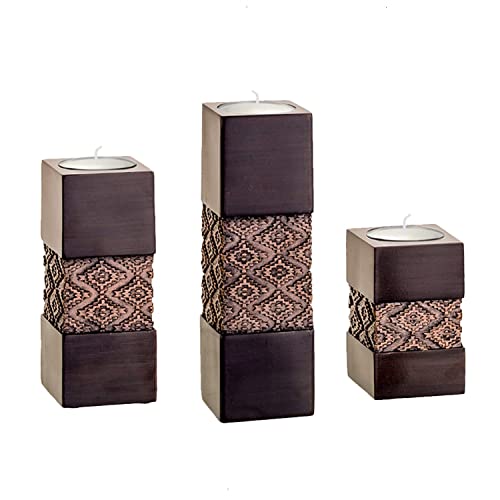 Tealight Candle Holders Table Decor Gift Set Of 3-2 X 2” By 3.2/4.75/6.25” Height Centerpieces For Living/Dining Room Table, Coffee Table Decor For Fireplace/Entrance Or Bathroom (Dublin Brown) #TOP7