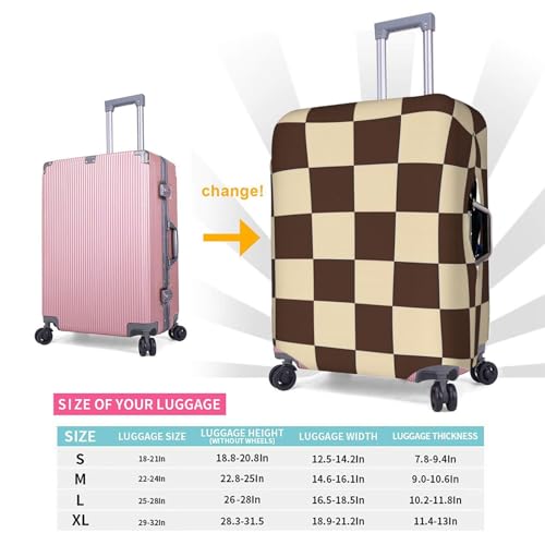 Brown Checkered Luggage Cover Washable Suitcase Cover Anti-Scratch Checkered Luggage Protector Covers Elastic Luggage Identify for Suitcase M fits 22-24 Inch Luggage2