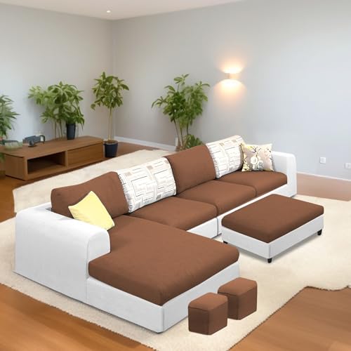 Image of Koza LHS 8 Seater L Shape Sofa Set with Center Table for Living Room (Brown Grey Fabric) Premium Fabric Sofa