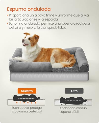 Miniatura 3 de Feandrea Cama Ortopédica Para Perros, Sofá, Cama Para Mascotas, Acolchado Suave, Bordes Elevados, Funda Extraíble Y Lavable, 91 X 71 X 20 Cm, Antideslizante, Gris Claro Pgw076g02