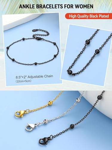 Image of FaithHeart Waterproof Ankle Bracelets for Women, 1 /2 /3Pcs Non Tarnish Stainless Steel Layered Anklet Set Paperclip Figaro Cuban Link Chain Dainty Summer Beach Jewelry Gift Adjustable Size