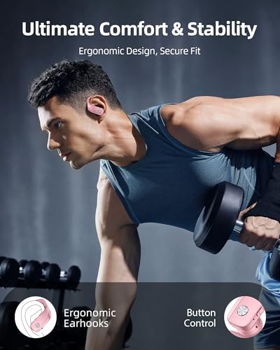 Image of bmanl Wireless Earbuds Bluetooth Headphones 48hrs Play Back Sport Earphones with LED Display Over-Ear Buds with Earhooks Built-in Mic Headset for Workout Pink BMANI-VEAT00L