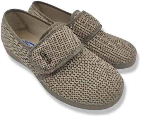 Zapatillas de Casa con Velcro - Rejilla - Ancho Especial - Suela Antideslizante - Fabricado en España (devalverde 1160 arena, Sistema tallas calzado EU, Adulto, Números, mediano, 40)