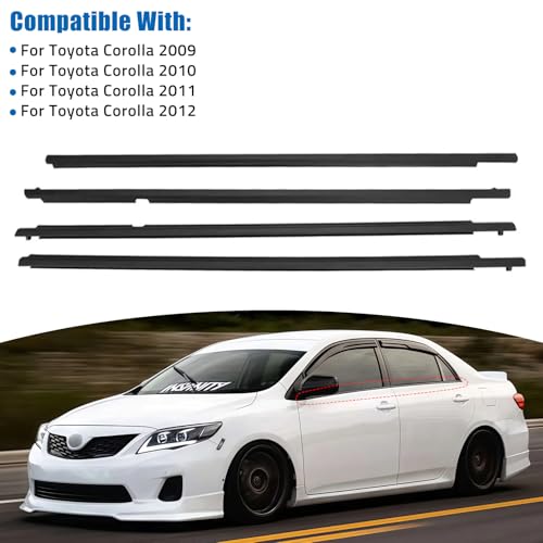 Weatherstrip, Window Moulding Trim Seal Belt Compatible with 2009-2012 Toyota Corolla Sedan 4-Door Replaces 75710-02210,75720-02210,75730-02190,75740-02190