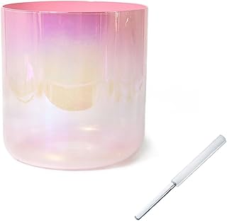 Cuenco Cantor de Cristal, 6 pulgadas, for meditación de yoga y sanación sonora con percutor de acrílico y junta tórica gratis, color rosa melocotón degradado(E note)