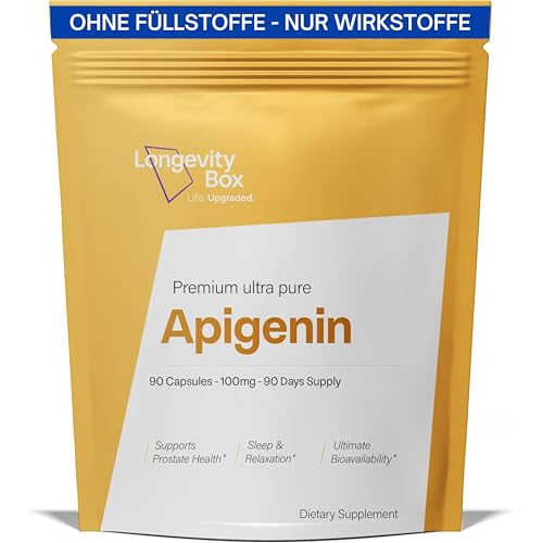 Longevity Box Apigenin 100mg 90 Kapseln | 98% Reiner Selleriesamen-Extrakt | Hochdosiertes NAD+ & Schlaf-Support | Laborgeprüft Vegan & Ohne Gentechnik