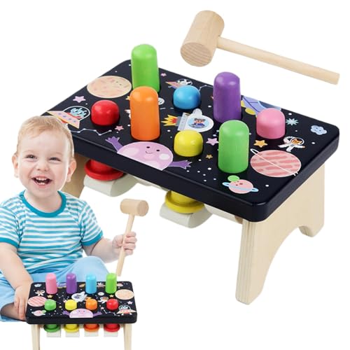 Krujecnt Juguete de Martillo de Madera para niños, Juego Topo para niños,Colorido Juego de Tope de Bancos de banca con mazo | Desarrollo de Juguetes educativos de Motor Fino para niñas y niños