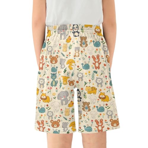 ALAZA Cartoon Elephant Bear Whale Tiger Cat Pajama Shorts Sleep Shorts Pant Lounge Pajama Bottoms Elastic Waist with Pockets2