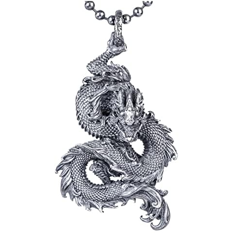 COPPERTIST.WU Chinese Dragon Pendant Necklace Gothic Punk Animal Dragon Head Necklace for Men with 25.6inch Silver Chain Original Handcrafted Design(03 925 Sterling Silver Pendant) Cover