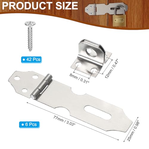 Image of PATIKIL Door Lock Hasp Latch 3 Inch, 6 Pcs Stainless Steel Safety Hasp Lock Clasp Hinge Packlock with Screws for Door Gate Cabinet Closets, Silver