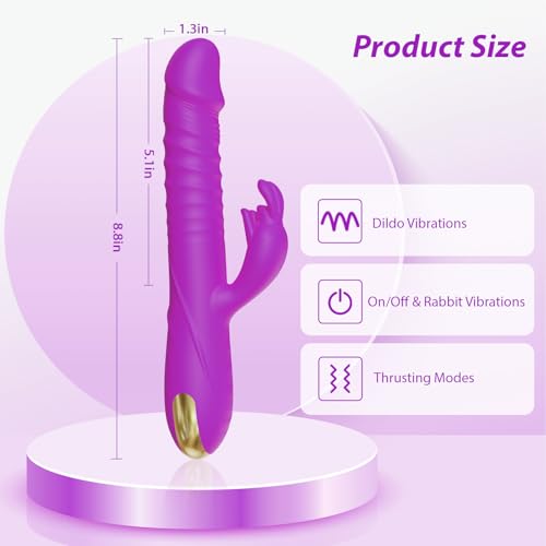 Image of SUPOLA Rabbit G Spot Vibrator, Thrusting Dildo Sex Toys for Women, Purple | 3 Thrust & 10 Vibration Modes, 3 Powerful Motors, Soft Silicone, IPX6 Waterproof, Fast Magnetic Charging for Solo or Couples