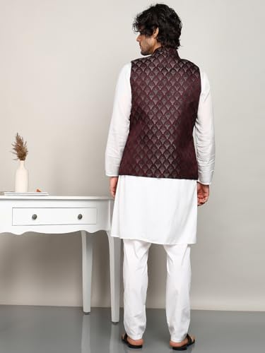 Image of Amazon Brand - Tavasya Mens Diamond Motif Pattern Nehru Jacket | Traditional | Festive & Ethnic Wear | Modi Waist Coat | Regular Fit