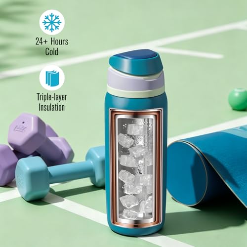 Image of Coolflask MegaSip Insulated Water Bottle 32 oz with Straw, Stainless Steel Water Bottles Leak-Proof, 24+ Hours Cold, BPA-Free Dishwasher Safe, Water Flask for Sports Gym Work Office, Scuba Blue