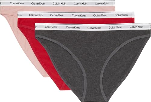 Calvin Klein Women's Icon Logo Bikini - 3 Pack, Charcoal Grey/Adreni, Large