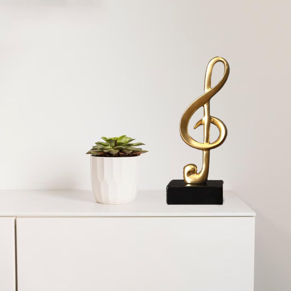 KOMUNJ Statue Clé De Sol En Résine Dorée - Sculpture Musicale Piano Et Musicien Pour Décoration