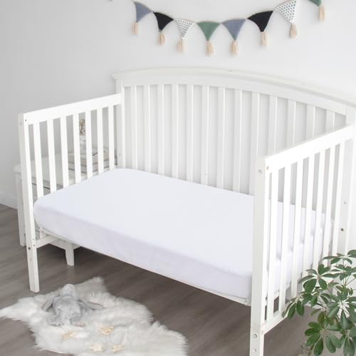 Crib Mattress Protector Waterproof 2 Pack Crib Sheets Fitted Mattress Pad Cover Soft Terry Breathable Fit for Toddler Bed up - 8" Machine Washable
