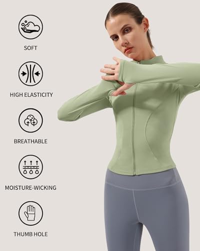 Image of Locachy Women's Lightweight Stretchy Workout Full Zip Running Track Jacket with Thumb Holes