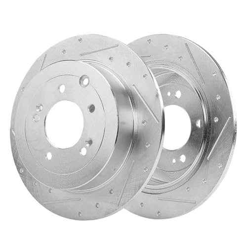 Image of Detroit Axle - Brake Rotors for Hyundai 2016-2021 Tucson 2017-2022 Kia Sportage [Manual Parking Brake], 2018 2019 2020 Drilled and Slotted Disc Brake Rotors : 12.00 inch inch Front and 11.89 inch inch Rear