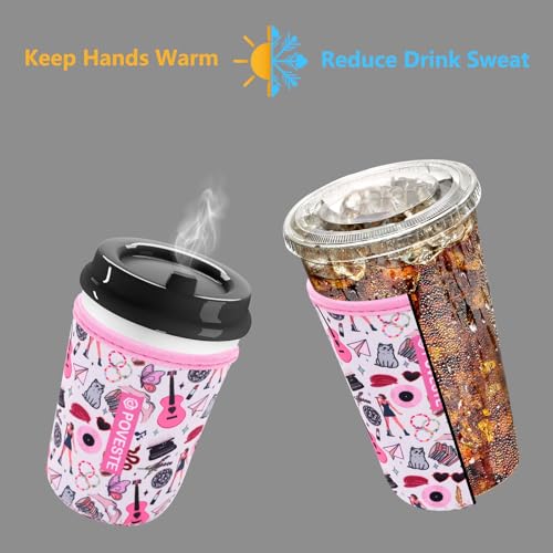 Image of Reusable Neoprene Insulator Sleeve for Iced Coffee & Cold Soda, Coffee Sleeves for Iced & Hot Drinks, Cold Beverage Cooler Compatible with Starbucks, Dunkin (On Tour Pink, Medium: 22-24oz)