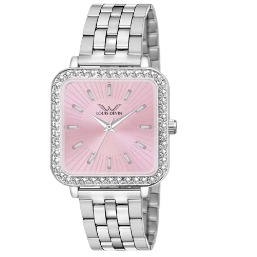 Image of LOUIS DEVIN Stainless Steel Chain Analog Wrist Watch for Women (Silver /Pink /Blue /Green Dial) | LD-WTS503-CH