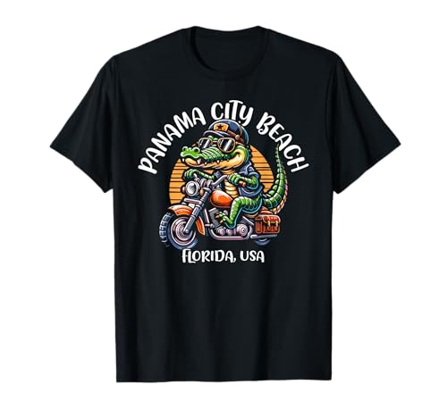 Panama City Beach Florida USA Cocodrilo Motocicleta Diseño Camiseta