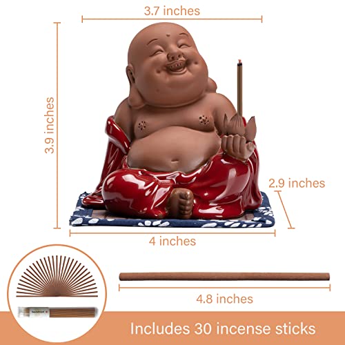 Essen Life Incense Holder Handmade Ceramic Incense Burner With 30 Sandalwood Insence-Stick Holder With Bamboo Mat, Buddha Statue Maitreya Incense Holder For Sticks For Aromatherapy/Meditation/Home thumb #6