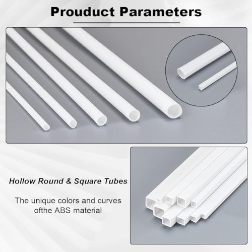 Image of OLYCRAFT 40pcs 10 Style ABS Plastic Square Tube Round Tube 15.7 Inch Length White Plastic Hollow Tubes Hollow Square Round Bar Rods Styrene Tube for DIY Sand Architectural Model Making - Mixed Style