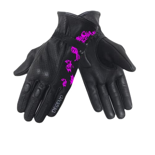 DEGEND Butterfly Lady Noir Violet | Gants Moto Cuir D'Été pour Femmes avec Grilles De Ventilation Et Protection en Foam Tempa - Jointures Et Doigts en TPU - Gants De Moto Homologués Taille XS