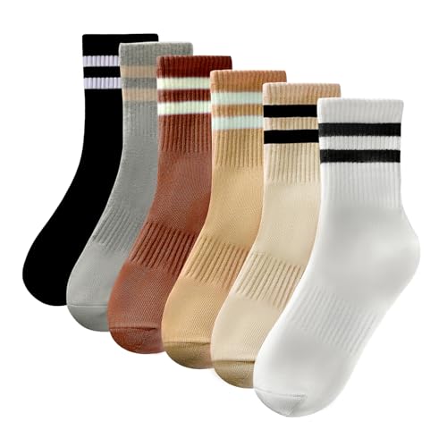 Tlmody 6Pairs Crew Socks for Women Cotton Striped Socks
