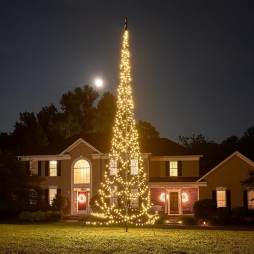 Fairybell - Flagpole LED Christmas Tree - Outdoor Christmas Decorations - Warm White - 720 LED Tree - 20ft - Suitable for Existing Flagpoles