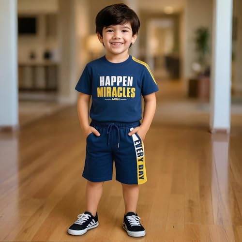 Image of Kidbea Kids Cotton T-Shirt and Shorts Set | Soft Breathable Co-Ord Outfit for Boys | Trendy & Stylish Summer Wear | Boys Clothing Set