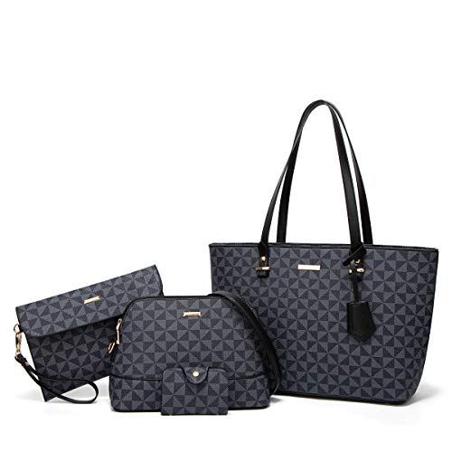 Women Fashion Synthetic Leather Handbags Tote Bag Shoulder Bag Top Handle Satchel Purse Set 4Pcs #TOP7