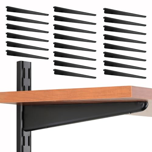 Adjustable Shelf Brackets 24 Pack Heavy Duty 16 Inch Wire Shelf Brackets for Twin Slotted Standard Uprights Black Metal Shelf Supports for Adjustable Shelving System Closet Organization