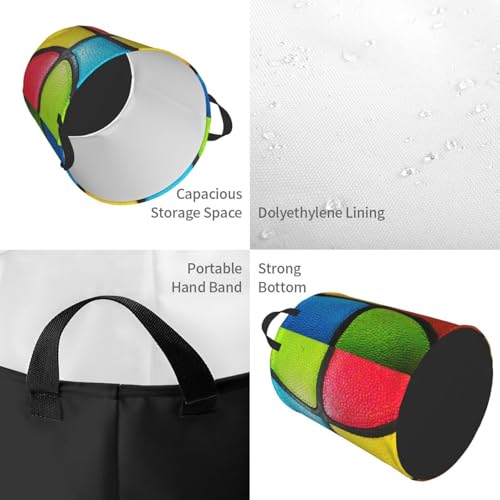 Image of Basketball Texture Colorful Round Laundry Hamper Sport Ball Storage Basket Toys Clothes Organizer Bin For Home Bathroom Bedroom Dorm Nursery, 62l