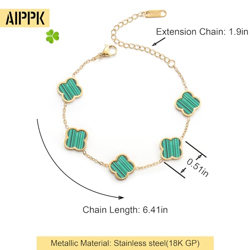 Image of AIPPK 18K Gold Plated Clover Lucky Bracelet for Women White /Black /Red /Green Flower Four Leaf Link Bracelets Trendy Jewelry Gifts for Women
