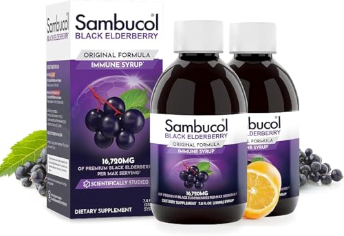 Sambucol Black Elderberry Syrup - Black Elderberry Liquid Immune Support for Kids and Adults High Antioxidants Gluten Free - Original Formula - 7.8 Fl Oz 2-Pack