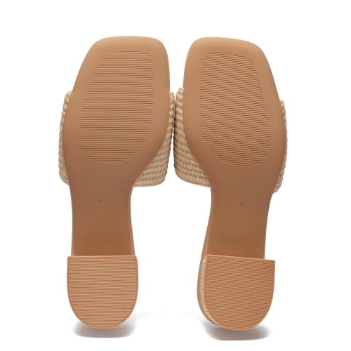 VICKI·VICKI Women’s Raffia Slide Sandals, Low Heel Square Toe Open Toe Slip On Sandals for Women, Memory Foam Insole, Summer Vacation Casual Sandals Apricot Size 7.5 by VICKI·VICKI - Used condition - Image 8