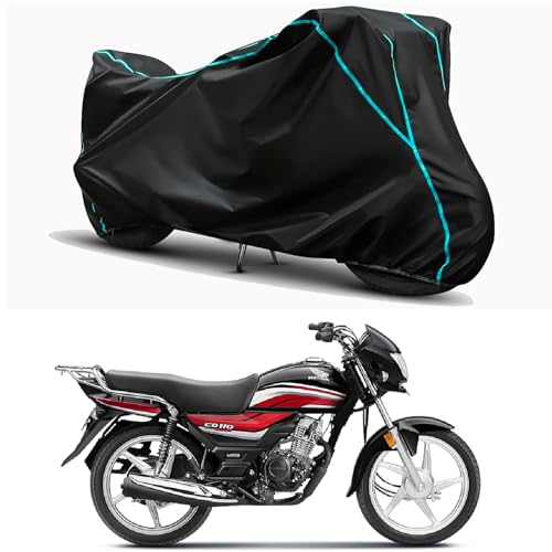 Image of Waterproof Bike Body Cover Compatible for | Honda CD 110 Dream | Taffeta Fabric, Sky Piping Design, Bottom Elastic Fit | Dustproof, Sun UV & Rain Protection for All Weather.