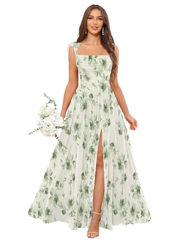 Square Neck Bridesmaid Dresses for Women Long Split Pleated Chiffon Formal Dress with Pockets4