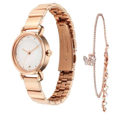 Image of Fastrack Pulse Quartz Analog White Dial Rose Gold Stainless Steel Strap Watch for Girls - NT6221WM02F