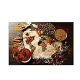 Körner Gewürze Weltkarte Küche Leinwand Gemälde Cuadros Skandinavische Poster und Drucke Chili Essen Wandkunst Bild Wohnzimmer 35 x 53 cm (13,8 x 20,7 Zoll) gerahmt