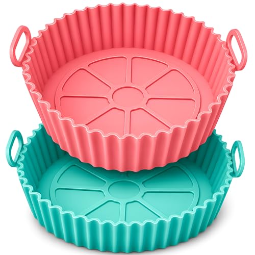 Image of DALUCI Air Fryer Liners Silicone Basket for Air Fryer | Reusable Non Stick Baking Tray with Handles | Heat Resistant Easy Clean Air Fryers Accessories - Round (8 Inch, Pack of 2)