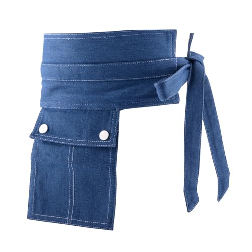 Women's Denim Waist Belt Self Tied Wide Corset Cinch Belts for Dress with Pocket