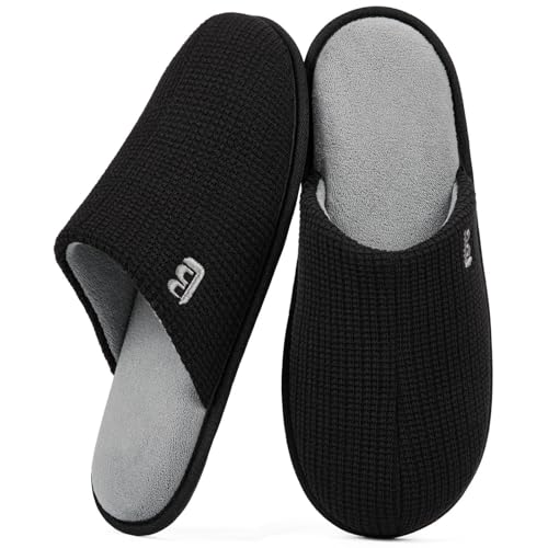 LongBay Mens House Slippers Comfy Knit Scuff Lightweight Memory Foam Slip On Bedroom Shoes for Indoor Outdoor Travel