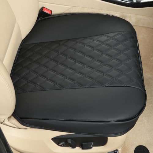 Image of Black Panther 1 Pair PU Car Seat Covers, Front Seat Bottom Protectors Compatible with 95% Vehicles,Diamond Pattern Embroidery, Anti-Slip (W 21.26''xD 20.86 inch) - Black