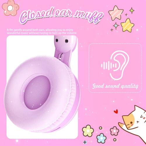 Image of Bluetooth Noise Cancelling Headphones for Kids,Foldable Cat Headphones with LED Light Up Ear,Cat Ear Headphones for Toddler with Microphone /TF Card,Kids Bluetooth Headphones (Rabbit Purple) | Delight your child with these stylish LED cat ear headphones premium noise cancellation, built-in mic, and wireless ease.