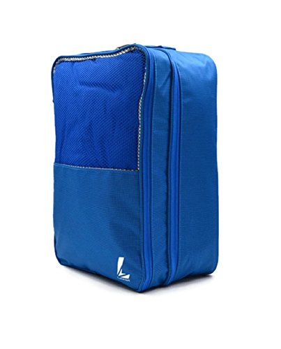 Preisvergleich Produktbild Geräumige Premium Schuhtasche Schuhbeutel zur Aufbewahrung von Schuhe in Koffer, Reisetasche & Rucksack, als Sporttasche / Handgepäck mit Reißverschluss, Tragegriff, Kofferbefestigung (Blau)