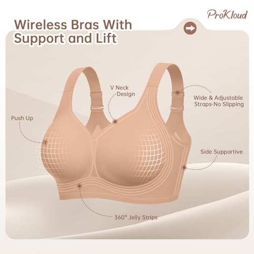 Image of ProKloud Jelly Bras for Women No Underwire Wireless Bra with Support and Lift Full Coverage Plus Size Comfy Seamless Bra