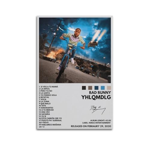 JTFCKH BAD BUNNY YHLQMDLG Rapero, firmado con música limitada, pósteres, lienzo, arte de pared, habitación, pósteres estéticos, música, aula, dormitorio, decoración de pared, arte de 40 x 60 cm